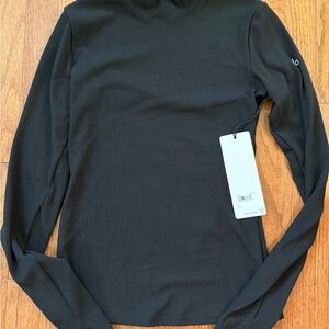 ALO Black Long Sleeve mock neck Ribbed Top
